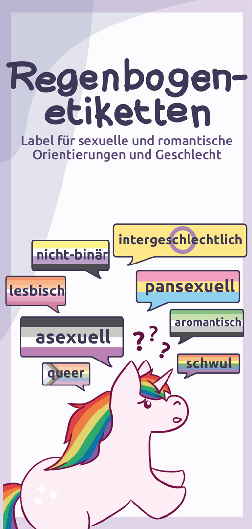 Regenbogenetiketten. Label für sexuelle und romantische Orientierungen und Geschlecht